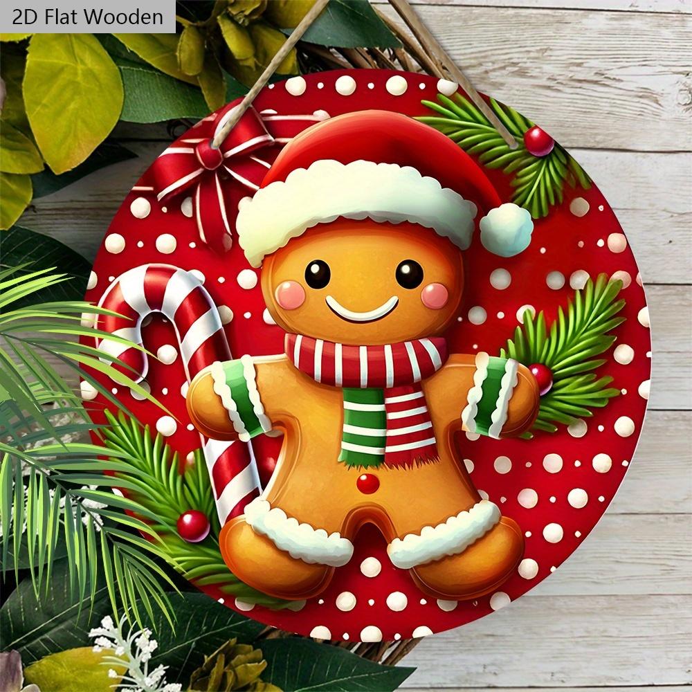 Weihnachts-Holzschild mit entzückendem Lebkuchenmann-Muster - Navidad-Schild für Haustür, Wandbehang-Dekor - Idealer Weihnachtsschmuck