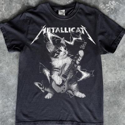 MetalliCat Shirt, Funny Heavy Metal Cat Tee, Electric Guitar Kitten, Thrash Rock Music Gift