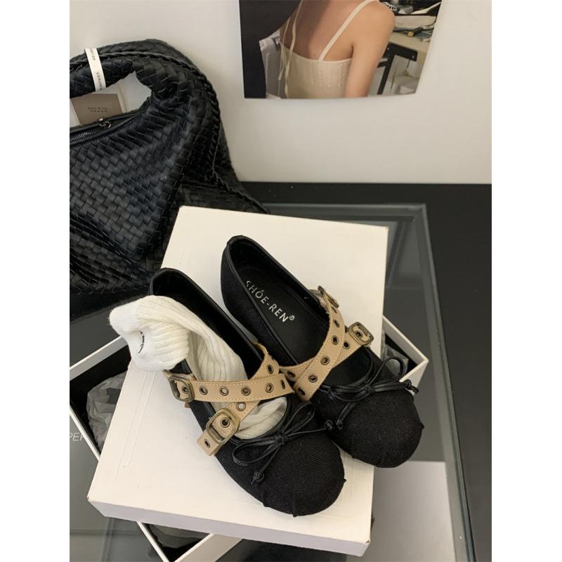 Flat Mary Jane shoes women's shoes spring and autumn 2025 new satin round head bow light mouth French ballet shoes