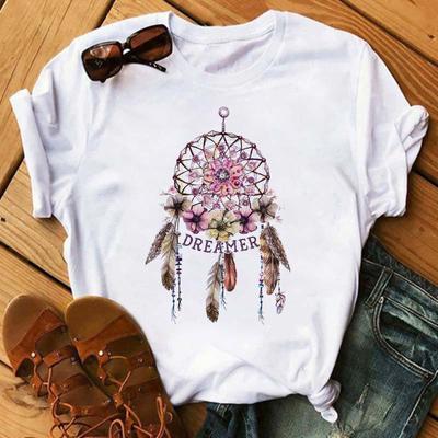 Damen Sommer Kurzarm Traum Feder Mode Print T-Shirts Mode Oberteile T-Shirt Damen Damen Grafik Weiblich T-Shirt T-Shirts