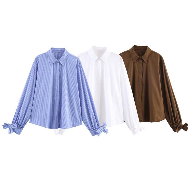 Womens Oversized Long Sleeve Shirt With Bow Detail Casual Button-Up Blouse Loose Fit 2025