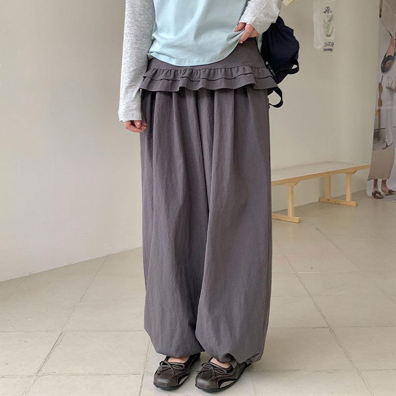 Thirteen Rows Spring Korean High-Waist Lace Two-Piece Trousers Set for Women One Size серый