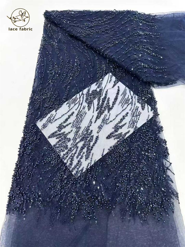 African Beaded Lace Fabric 2025 Beautiful French Lace Fabric Mesh Nigerian Lace Fabrics Sequins For Women Wedding Party Dress