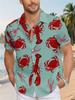 Camisa de Manga Corta con Estampado Divertido de Mariscos para Hombre, Blusa Ligera Transpirable Estilo Hawaiano, Adecuada para Vacaciones en la Playa/Fiesta del Festival de Mariscos