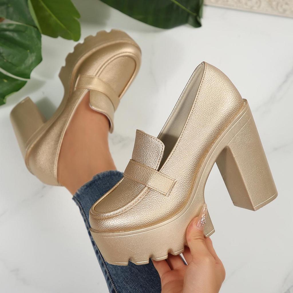 Grandes Pointures Polyvalentes Confortables Talon Épais Mary Janes Mode Talons Hauts Chaussures Simples pour Femmes Bout Rond Caoutchouc 2026