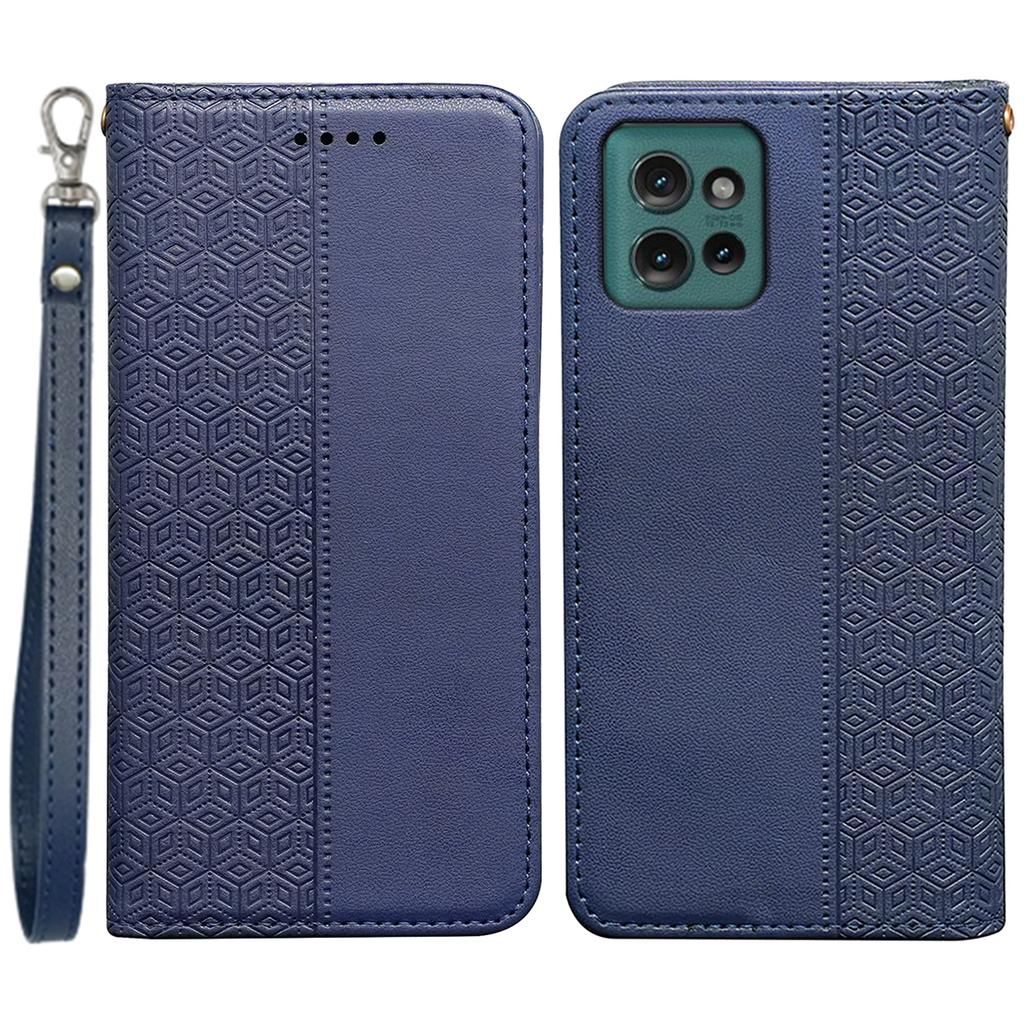For Motorola Edge 50 5G Wallet Phone Case Strong Magnetic Checkered Pattern Imprint Leather Flip Cover