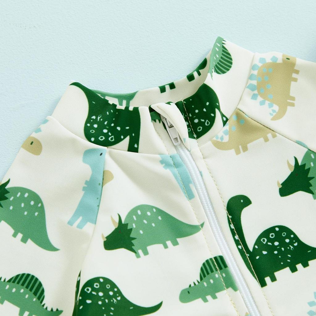 Toddler Boys Swimsuit 3 6 12 Months  2 3 Years Sun Protection Short Sleeve Crewneck Animal Print Zipper Swimwear with Hat