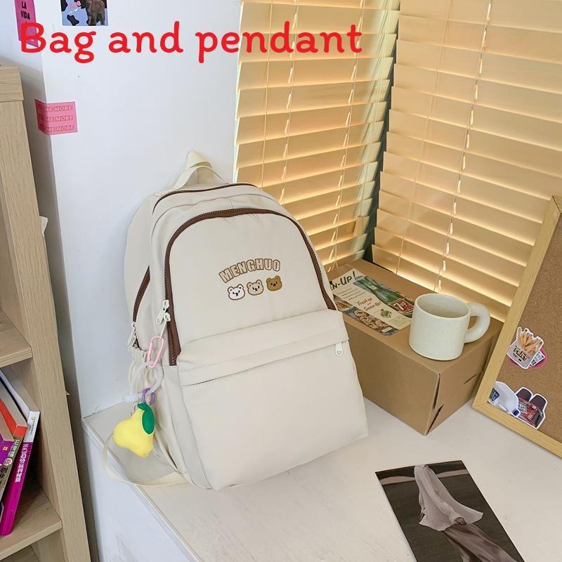 Simplified Bear Letter Printed Student Backpack With Plush Pendant For School