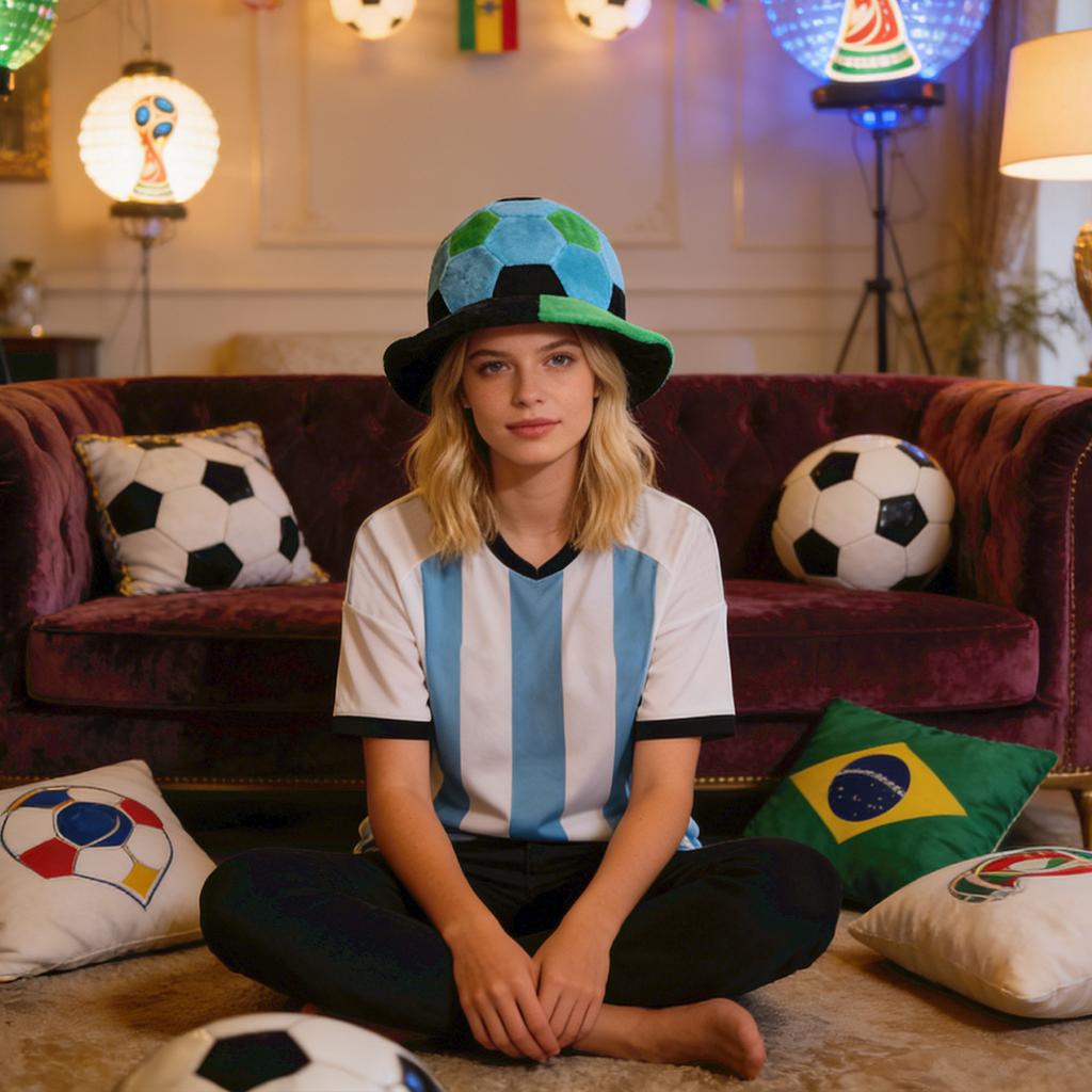 Plush Soccer Ball Themed Hat Soft Fabric Novelty Cap for Parties Events Festivals and Costume Accessories