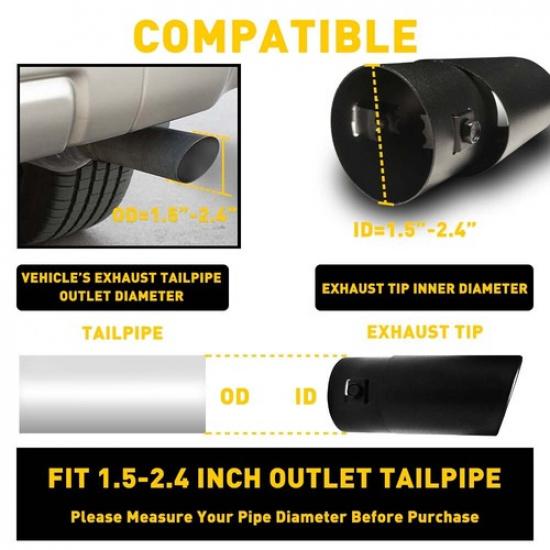 Matte Black Stainless Steel Exhaust Tip Fit 15-24inch For outlet tailpipe EOA