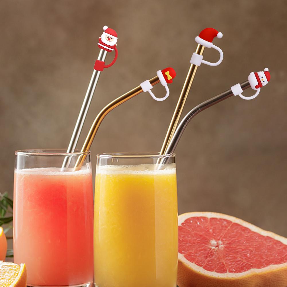 6-60pcs Christmas Silicone Straw Tips Drinking Dust Cap Splash Proof Plugs Cover Cup Accessories 8-10mm Straw Sealing Tools
