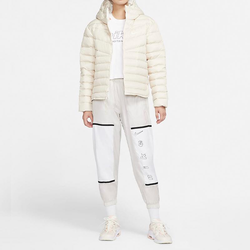 Nike Abbigliamento sportivo Imbottitura in piuma Casual Calda Giacca con cappuccio in piuma Giacca invernale da donna Bianco avorio chiaro CU5095-140