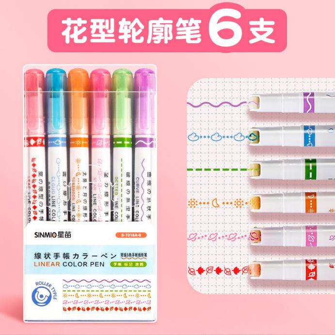 6 stücke Linienförmiger Textmarker Roller Tip Curve Liner Marker Stifte Graffiti Stift Kawaii Koreanische Schreibwaren Schule Bürobedarf