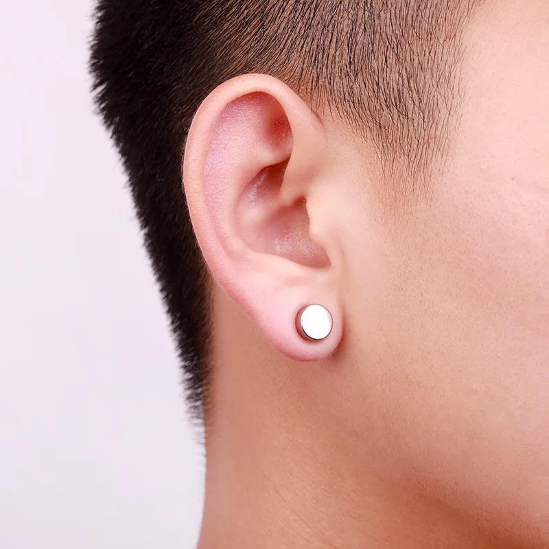 Classic 6/8/10 Mm Double Side Black Magnet Round Circle Punk 316L Stainless Steel Stud Earrings for Women Men Magnetic Ear Studs