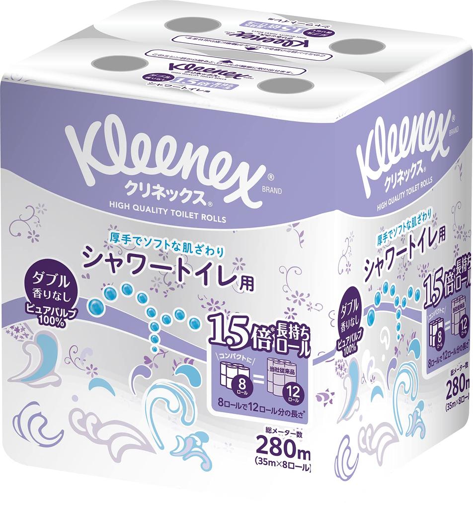 Kleenex for Shower Rolls for 12 35m Double X 8 Packs [Case Sales] Toilets, Long-lasting (8 Rolls) Toilet,