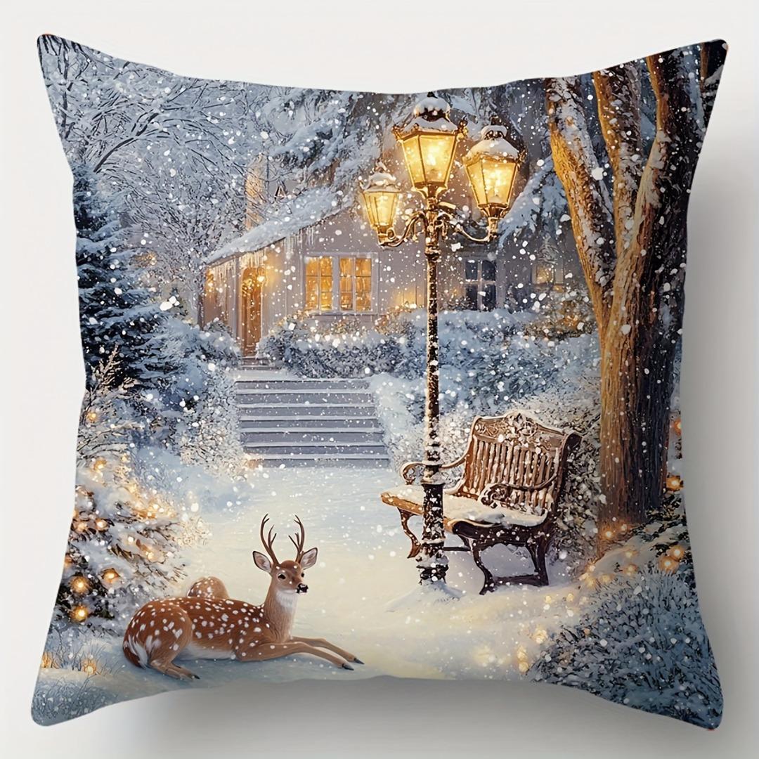 

1pc Grey Christmas Cushion Cover Rural Style Durable Cover 2025 Christmas for Home Ornament Xmas New Year Christmas Decoration 45x45cm