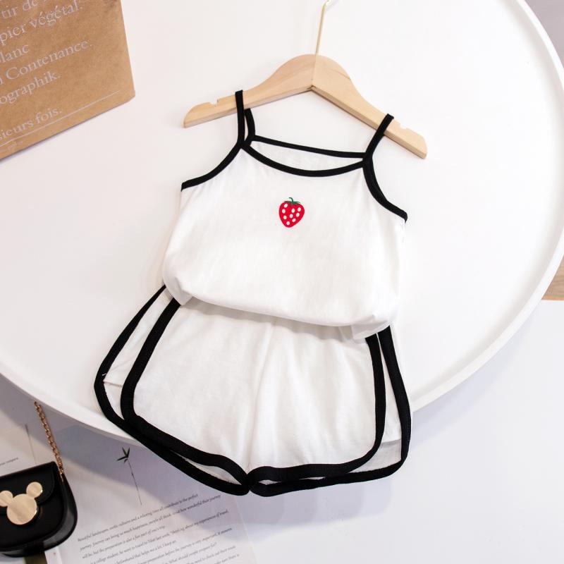 Girls Summer Breathable Cotton Camisole Pajama Set Thin Cool Vest Sleepwear For Kids Baby Home Clothes