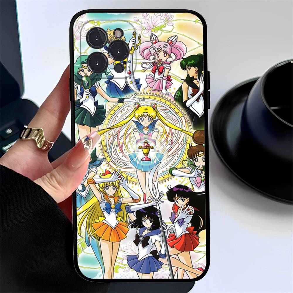 Mädchen S-Sailors Anime S-Sailormoons Mond Handyhülle Für IPhone 17 Air 16 15 14 Plus 13 12 Mini 11 Pro Max Schwarze Hülle