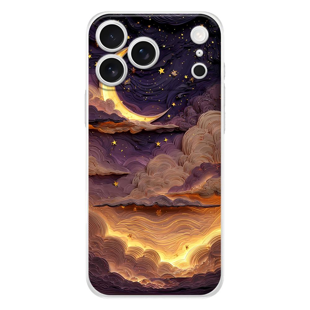 Soft Clear TPU Phone Case For iPhone 17 Air 16E 16 11 15 14 Pro MAX 12 13 7 8 Plus SE Easter Cover Moon Cloud Comic Style