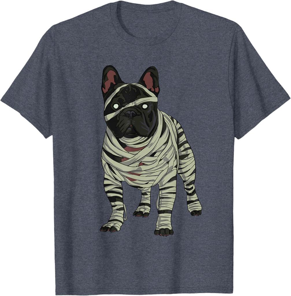 French Bulldog Mummy Halloween Costume Dog Lover Graphic Tee Breathable Cotton Casual T-Shirt