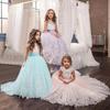 Rochii de domnișoară de onoare cu coadă lungă din dantelă pentru fete pentru adolescenți fete rochie de petrecere albă elegantă pentru copii seara nuntă rochie formală de bal