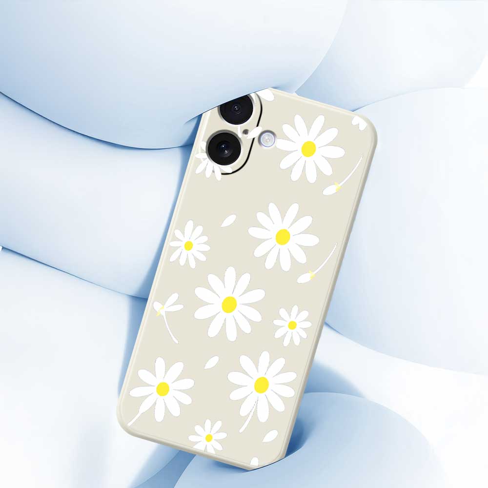 For iPhone 17 Case White Daisy Pattern Printing Straight Edge TPU Phone Back Cover