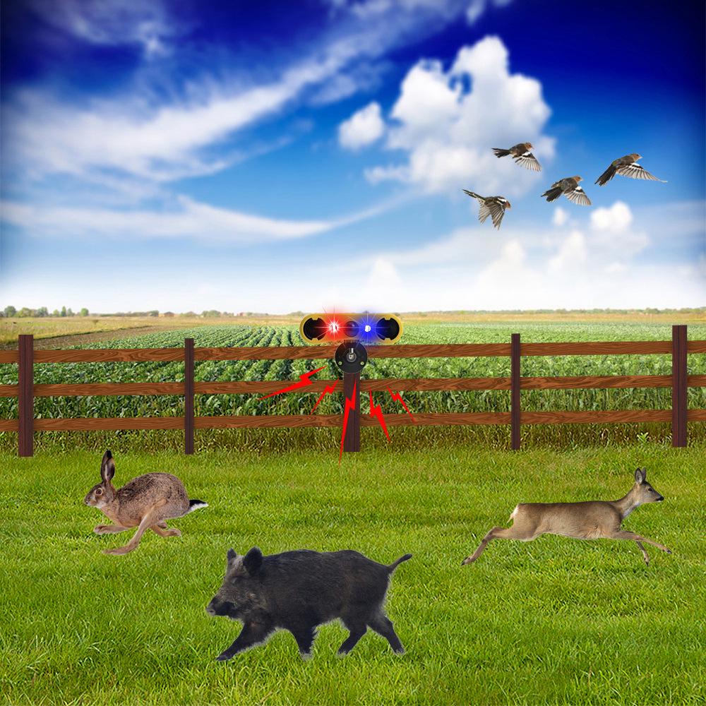 Solar-Powered Dual-Speaker Outdoor Pest Repeller with Red & Blue Flashing Lights
