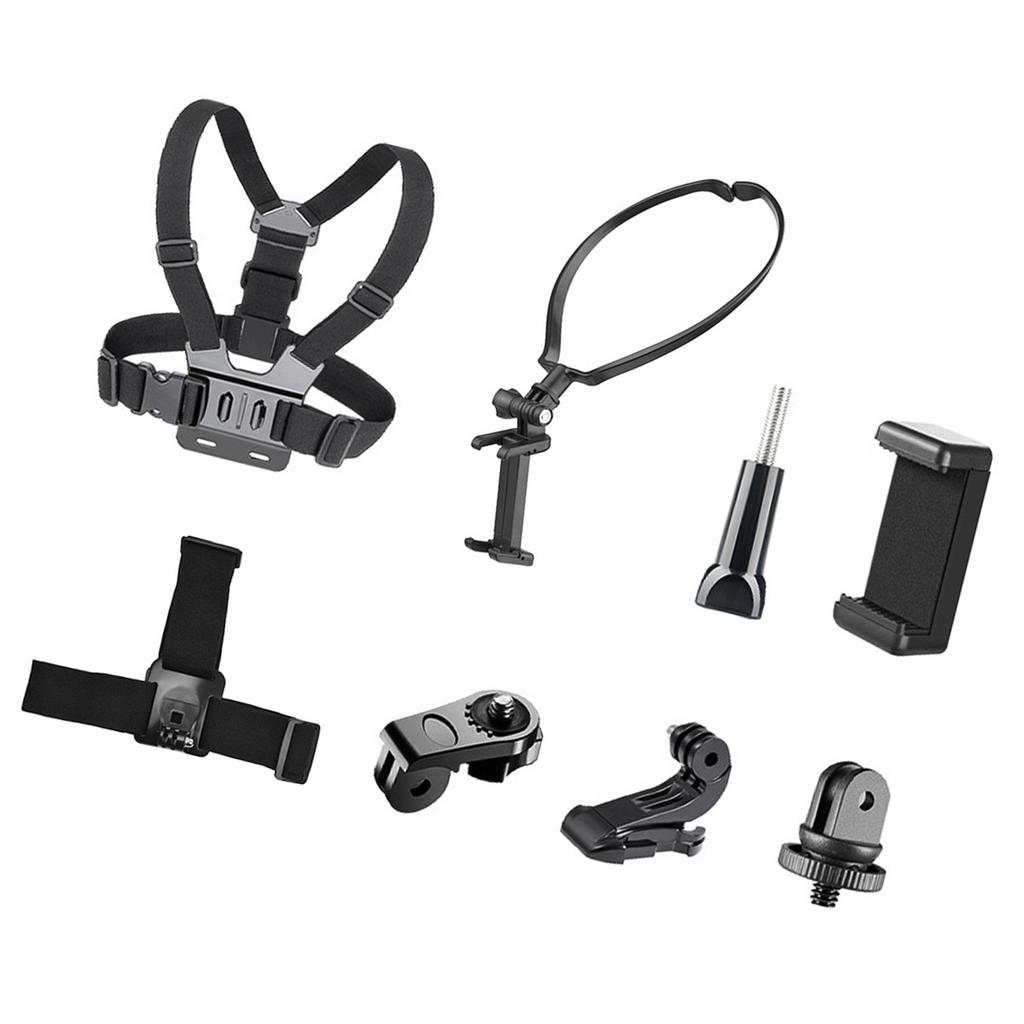 Sports Camera Accessory Set Chest Strap Mount + Head Strap + Neck Holder + Phone Holder for Cycle Hiking Boating Travel