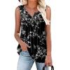 Women's Floral Print V Neck Sleeveless Pleated Tunic Top Loose Fit Casual Henley Blouse With Buttons