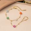 Stainless Steel Flower Bracelet Crystal Beaded Finger Wrist Chain For Women