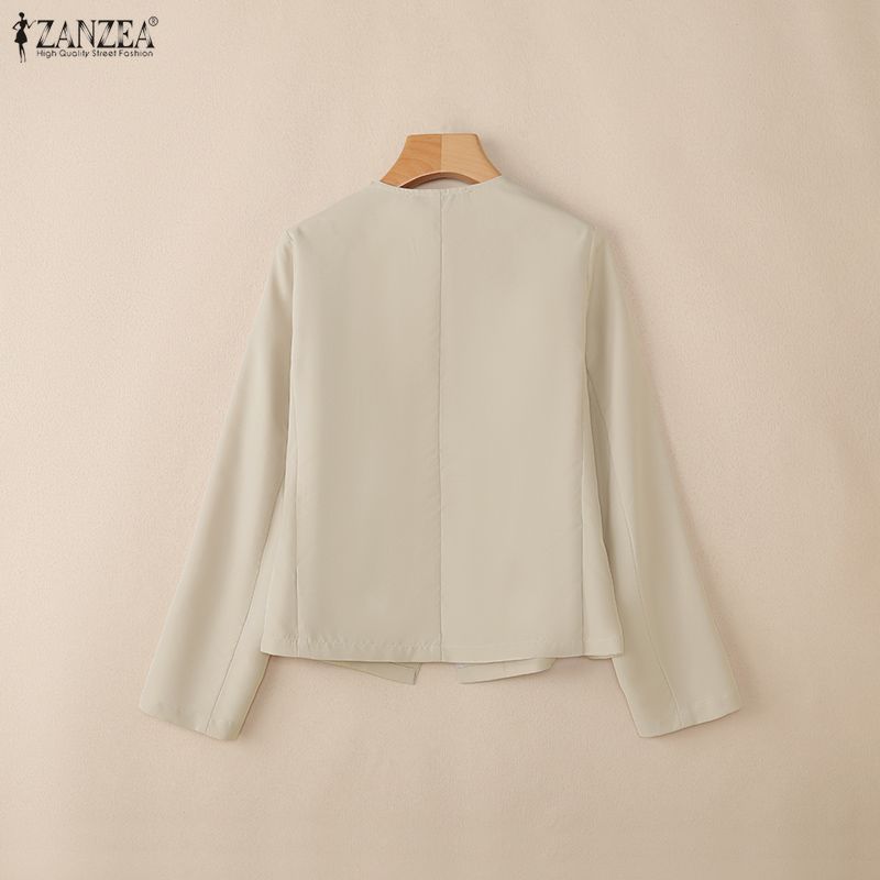 ZANZEA Γυναικεία Casual Μπλούζα Καρδίγκαν με V-Λαιμόκοψη, Μονόχρωμη, Μακρυμάνικη