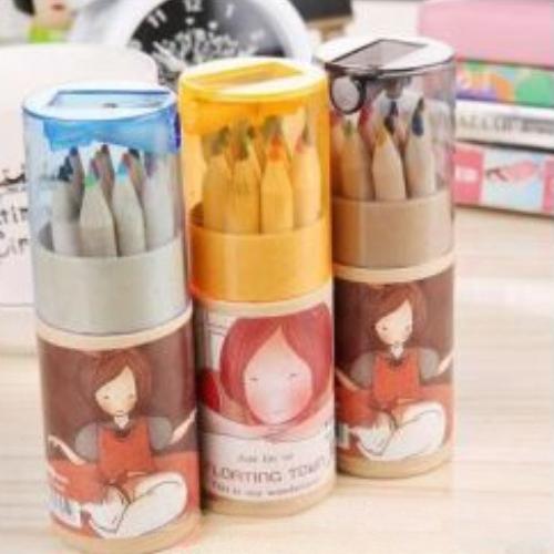 

12Pcs/lot Kraft Paper Cartridges Multi Color Pencils 12 Colors Pencils with Sharpener Cover Drawing Pencil for Art Tools