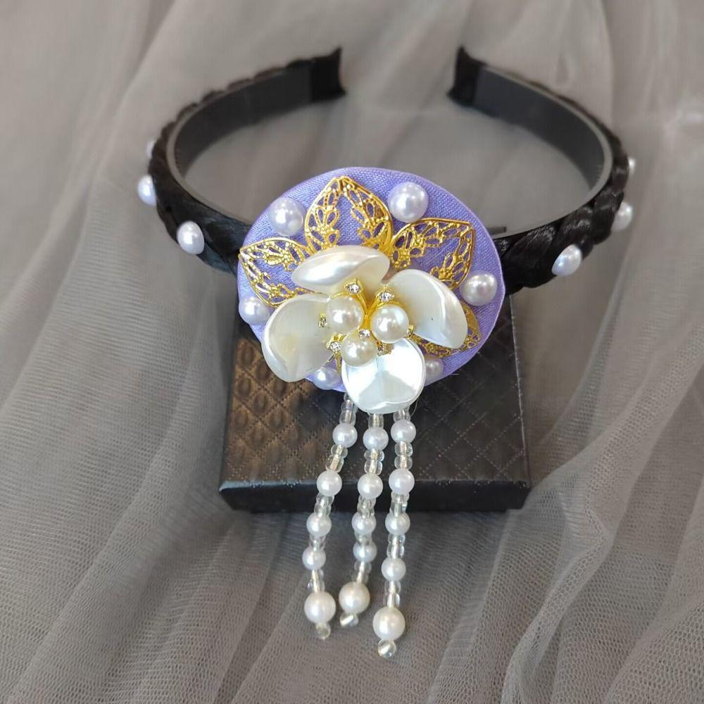 Flower Hanbok Hairband Pearl Stage Dance Hair Hoop Sweet Korean Headband  Girl