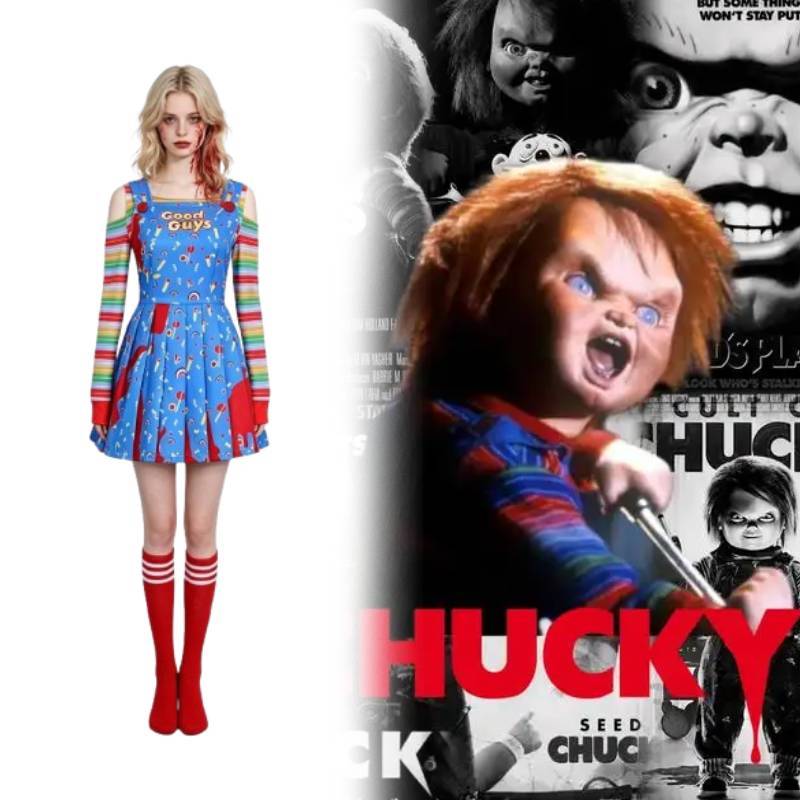 Childs Play Chucky Cosplay Dress With Polyester Fabric For Halloween Costumes