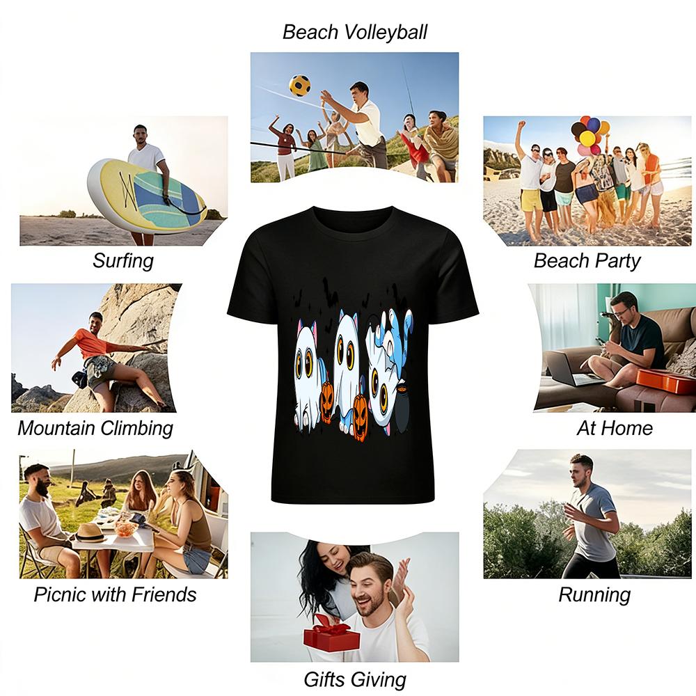 Halloween Ghost Cat Print Kids Top Cute Pumpkin Bat Pattern Boys Girls Festival Casual T-shirt Pure cotton T-shirt