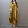 Robe Longue Imprimé Faux Deux Pièces Coton Lin Printemps/Automne 2026 – Coupe Ample, Manches Longues avec Grand Ourlet