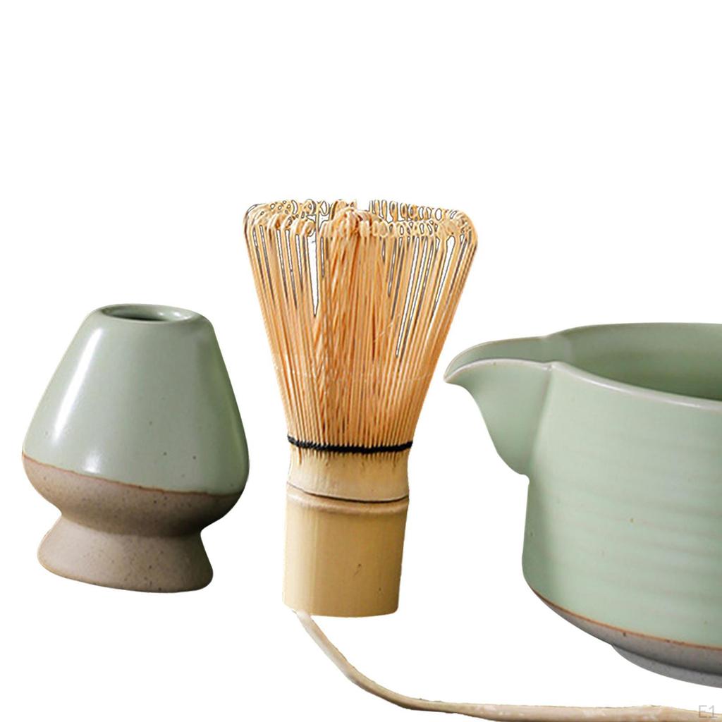4 Pieces Bamboo Matcha Whisk Scoop and Holder Bowl, Japanese Ceremony Accessory with Tea
