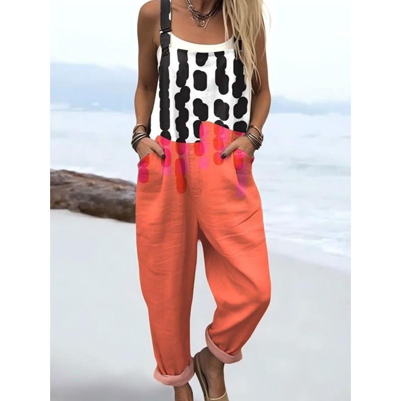 Womens Sleeveless Jumpsuit With Vintage Print Loose Fit Streetwear Style 2026