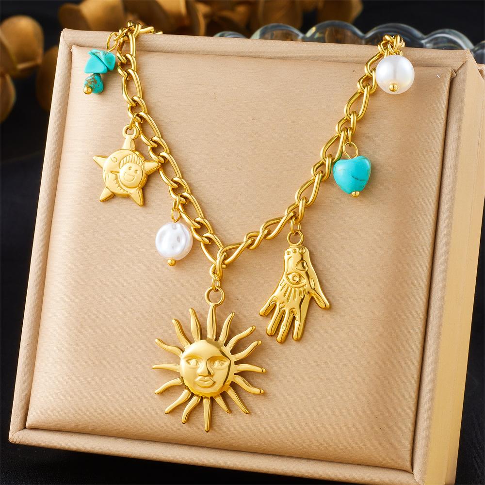 Women's Sporty Cross Border Fashion Spiral Elliptical Heart Shaped Large Pendant Sweater Chain Crystal Butterfly Flower Necklace