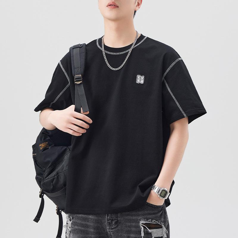 New Summer Style Embroidered Short-sleeved T-shirt for Men's Loose Round Neck Five-point Sleeve T-shirt Casual