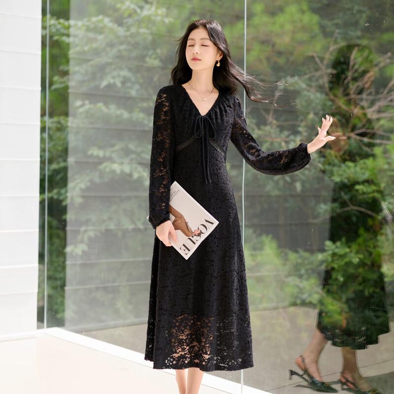 

Sancai 2025 Autumn French V-Neck Lace A-Line Long Dress XL 170/92A