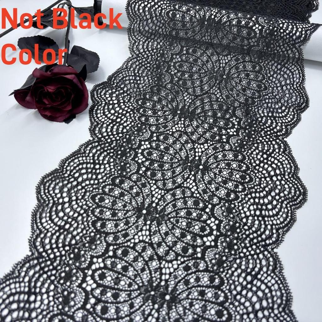 22.5cm Wide Elastic Lace Trim, Scallopped Stretchy Trim Lace for Lingerie, Underwear, Bra, Dress, Garment, Home Decor, Crafting  (Blackish Gray)