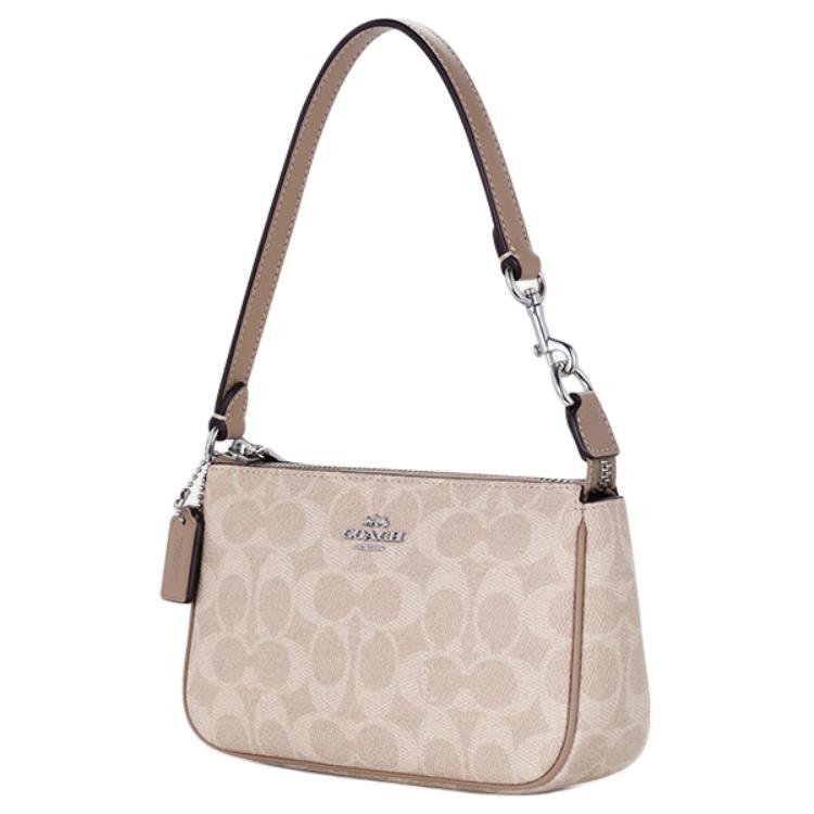 Coach Nolita 19 Micro Logo Zipper Closure Synthetic Leather Mahjong Bag Handheld Shoulder Bag Small Women Bags Beige CW426-SVPWH