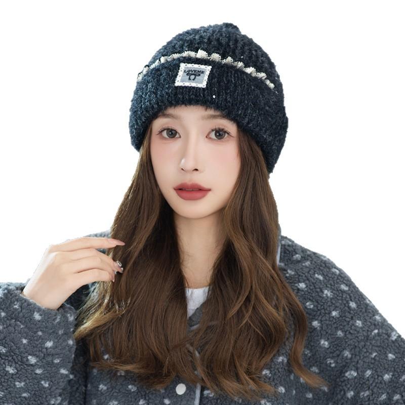 Hat for Women In Autumn and Winter Warm Lace Knitted Wool Hat Korean Version Outdoor Travel Plus Velvet Thickened Cold Hat