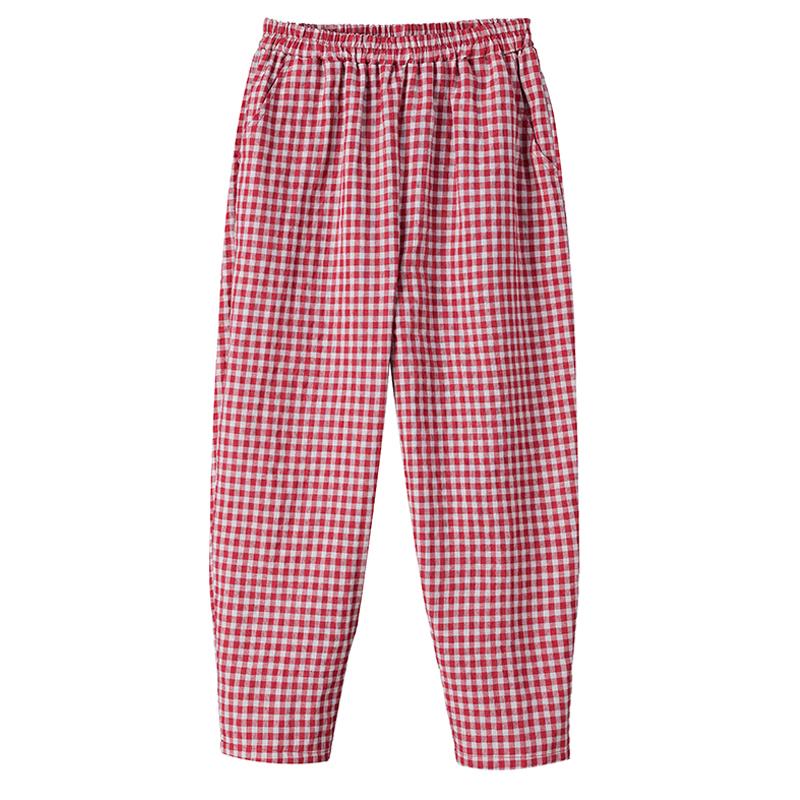 Casual High Waist Pants for Women Plus Size Vintage Striped Elastic Waist Summer Plaid Pants