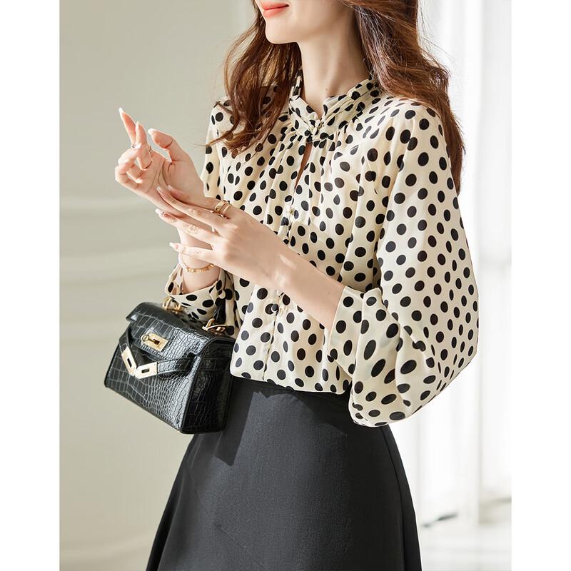 Camicetta Demana Retro Francese a Pois con Scollo a Dolcevita