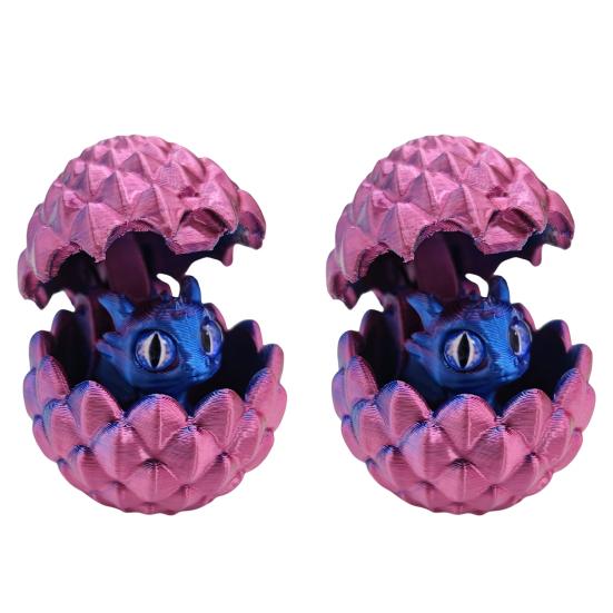 2Pcs 3D Printed Dragon Egg Figurine Movable Joints Dragon Figure Fidget Toy Dragon Egg with Articulated Dragon Inside Decoration Ornament