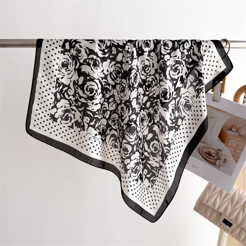 Polka Dot Rose Print Silk Scarf Square Scarf High-End Shawl Professional Versatile Neck Small Square Scarf Headscarf