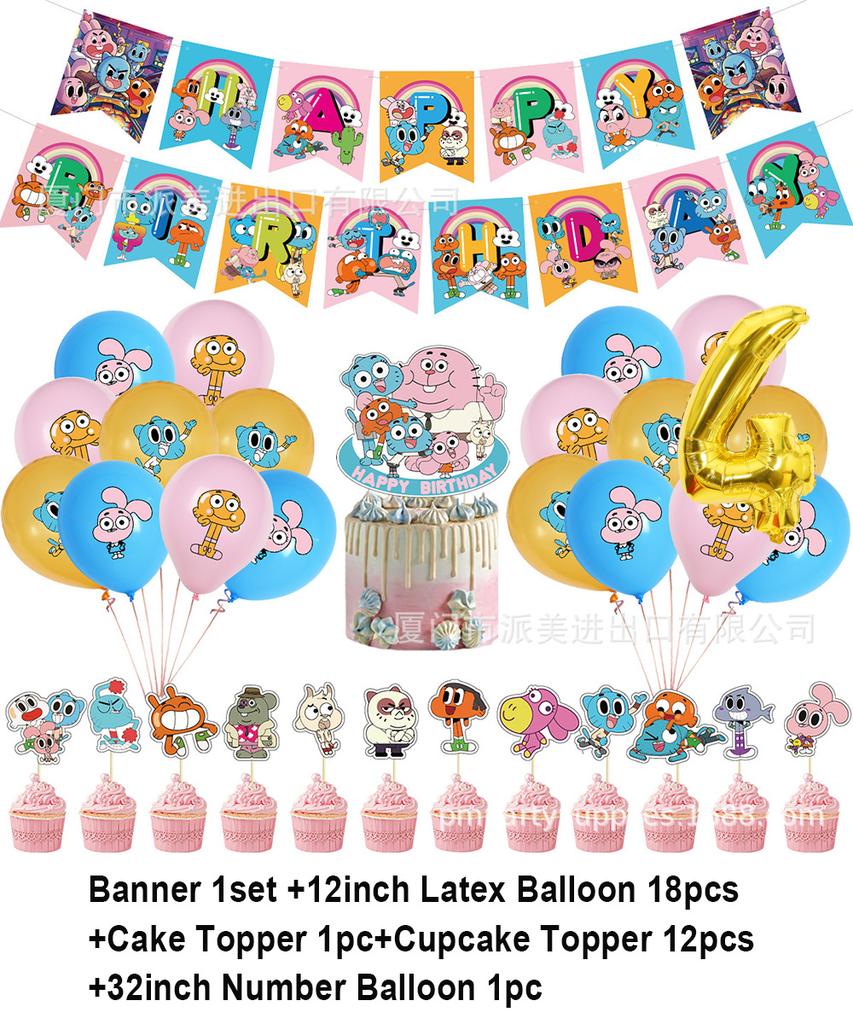 Cartoon Comedy G-Gumball Birthday Party Decorations Colorful Number Balloon Cake Topper Amazing World Party Supplies Kid Gifts