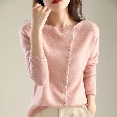 Autumn 2024 Women's Single-Breasted Knitted Cardigan Sweater - Low Round Neck, Lightweight